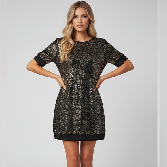 Bronze Tied Backless Sequin Dress - Picture 1 of 5